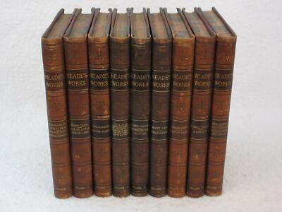 THE WORKS OF CHARLES READE Complete 9 Volume Half Leather Set Collier 1900s-image