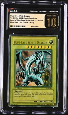 Yugioh Blue-Eyes White Dragon 1st Ed LOB Wavy Faded Lowered Name CGC 10 PRISTINE-image
