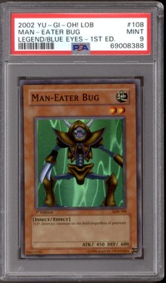 Yu-Gi-Oh Legend Blue Eyes White Dragon 1st Edition Man-Eater Bug LOB-108 PSA 9-image