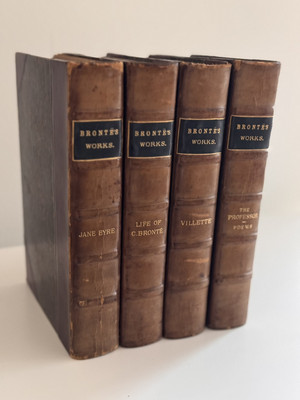 Antique 19c Brontë’s Works Book Set Jane Eyre Villette 1887 Leather Marbled-image