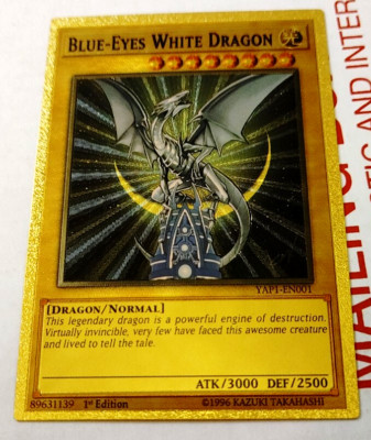 Yu-Gi-Oh! Gold Foil Blue-Eyes White Dragon Custom Fan Made Trading Card YuGiOh-image