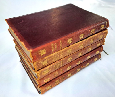 1904 Charles Dickens leather 5 vol set David Copperfield Pickwick Papers Bleak-image
