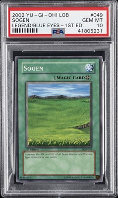 2002 YU-GI-OH! LOB-LEGEND OF BLUE EYES WHITE DRAGON 1ST ED #049 SOGEN PSA 10-image