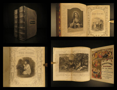 1861 1ed BIBLE for the Young Illustrated Scripture ART Scenes English SET Howard-image