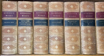 LEATHER Set;WORKS OF CHARLES DICKENS!Gilded Calf Bindings 1870 Original Complete-image