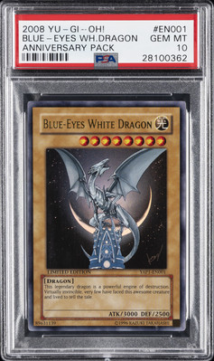 2008 YU-GI-OH! ANNIVERSARY PACK #EN001 BLUE-EYES WHITE DRAGON PSA 10-image