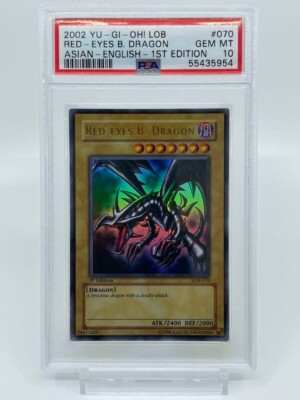 2002 Yugioh RED-EYES B. DRAGON 1st Edition LOB-070 Asian English PSA 10 Gem Mint-image