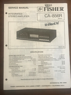 FISHER CA-856R INTEGRATED STEREO AMPLIFIER ORIGINAL SERVICE REPAIR MANUAL -image