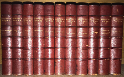 LEATHER Set; Works Of RALPH WALDO EMERSON! 1884 Complete Very Good Rare Gift-image