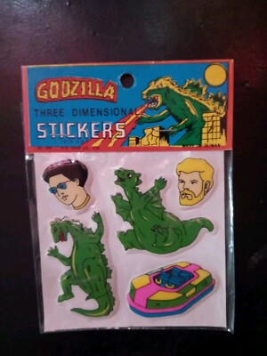 VINTAGE  1979 TOHO GODZILLA 3 DIMENSIONAL PUFFY STICKERS  SEALED ON HEADER CARD-image