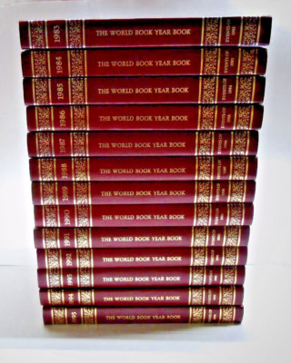 Vintage The World Book Yearbook Set 1983-1995 Lot 13 Books Leather Like Bound HC-image