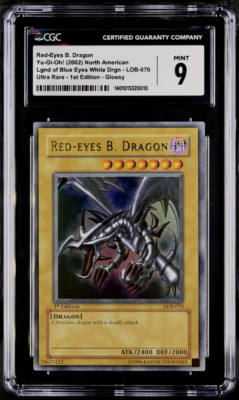 Yugioh Red-Eyes B Dragon LOB-070 1st Edition CLEAN CGC 9 Ultra Rare Glossy-image