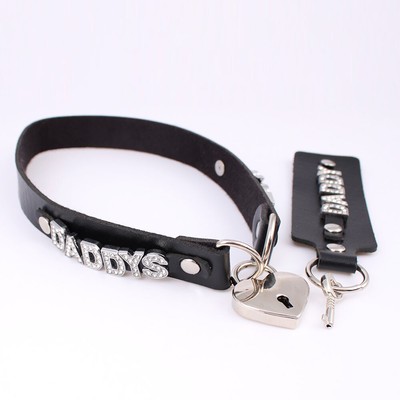 Cosplay BDSM Gift Collar Necklace Pu Leather DIY Heart LOCK Sissy Choker Custom-image