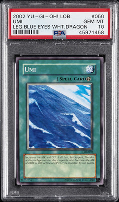 2002 YU-GI-OH! LOB-LEGEND OF BLUE EYES WHITE DRAGON #050 UMI PSA 10-image