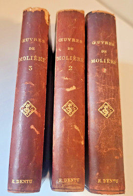 3 Vol.Set Oeuvres Completes De Moliere 1893 Leather Illustrated Limited Edition-image