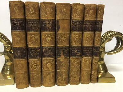Robert Browning 1890 6 Volume Set + 7th Asolando Quarter Leather-image