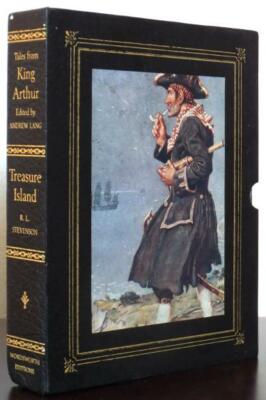 KING ARTHUR TALES ~ TREASURE ISLAND Illus  by Andrew Lang 2 VOL GIFT SET LEATHER-image