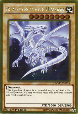 Heavily Played Blue-Eyes White Dragon - MVP1-ENG55 - Gold Rare - 1st Edition - Y-image