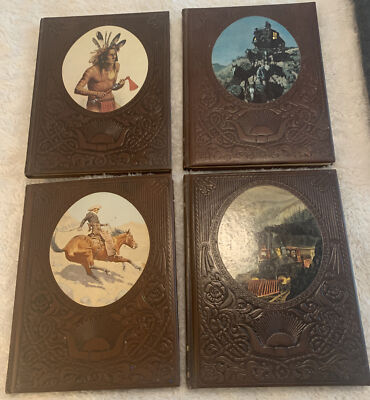 Vtg 4 Books The  old West leather Cover  set far west edition time life 1974.-image