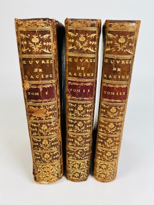 18th Century Three Volume Book Set: Oeuvres de Racine 1767, Full Leather Binding-image