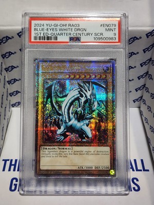 PSA 9 Blue-Eyes White Dragon | 1st Edition RA03 | Quarter Century Secret Rare |-image