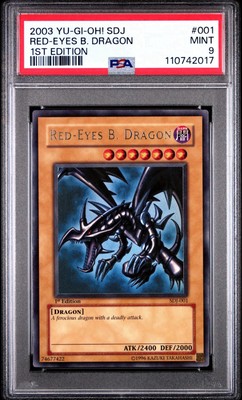 PSA 9 2003 Yu-Gi-Oh! 1st Edition Red-Eyes Black Dragon SDJ-001-image