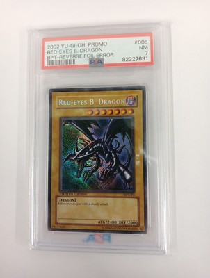 YUGIOH RED EYES B. DRAGON SECRET RARE BPT-005 REVERSE FOIL ERROR PSA 7-image