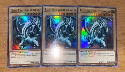 💥 3X YuGiOh! Blue-Eyes White Dragon LDS2-EN001 ULTRA RARE HOLOFOIL PLAYSET 💥-image