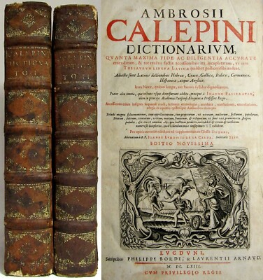Antique 1663 AMBROSII CALEPINI DICTIONARIUM Polyglot Dictionary 2 VOL FOLIO SET-image