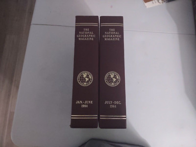 National Geographic Magazine Complete 1984 Set With Brown Leather Slip Case-image
