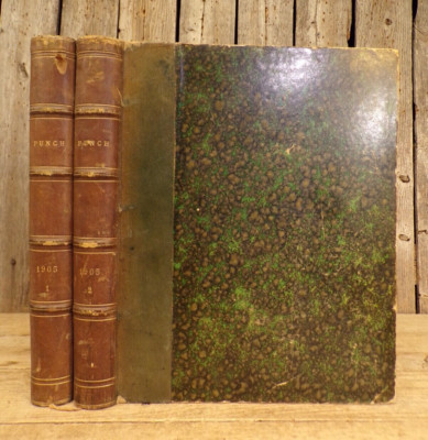 Antique ~ Punch Magazine ~ 1905 ~ Leather Bound Set ~ 2 Vols-image