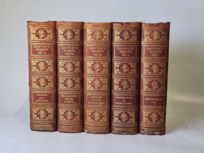 The Works Of Daniel Defoe 1903 Deluxe Leather Bound Edition 5 Volume Partial Set-image