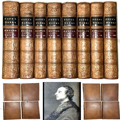 1847 WORKS ALEXANDER POPE W. ROSCOE FULL LEATHER 8VL SET POETRY LETTERS ILIAD-image