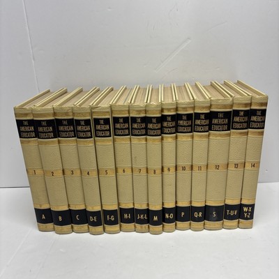 VTG 50s The American Educator Encyclopedia Full Set 1958 Volume 1 - 14 Leather-image