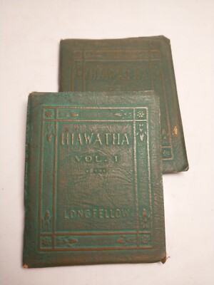 Hiawatha Vol 1&2 Longfellow Little Leather Library Redcroft Miniature Book Set-image