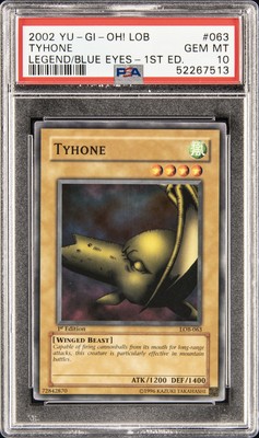 2002 YU-GI-OH! LOB-LEGEND OF BLUE EYES WHITE DRAGON 1ST ED #063 TYHONE PSA 10-image