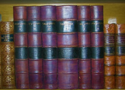 PICTORIAL SHAKSPERE, CHARLES KNIGHT; c1851, 6 VOL.SET, FULL LEATHER, ILLUSTRATED-image