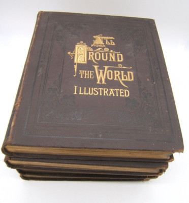 OLD 4 VOL SET ALL AROUND THE WORLD ILLUSTRATED VOYAGES TRAVELS ADVENTURES-image