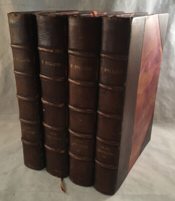 ANTIQUE FRENCH LEATHER BOOK SET ROMAIN ROLLAND JEAN-CHRISTOPHE ALBIN MICHEL 1909-image