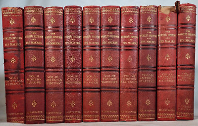 10 V. Set World's History and it's Makers, E.R Dumont 1902, Red Leather-image