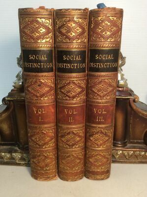 1850 3 Volume Set SOCIAL DISTINCTION Sarah Ellis BEAUTIFUL LEATHER BINDING!-image