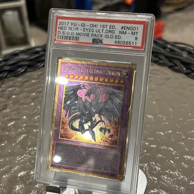 YU-GI-OHI 1ST ED. NEO BLUE-EYES ULT DRG D.S.O.D MOVIE PACK GLD.ED #ENGO1  PSA 8 -image