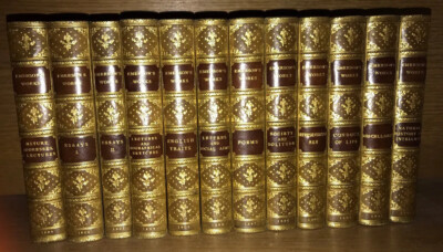 LEATHER Set; WORKS OF RALPH WALDO EMERSON!  Complete Gilded Calf 1894-1903-image