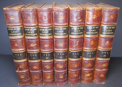 7 Antique 1851 THE LIVES OF THE LORD CHANCELLORS OF ENGLAND Leather Set Complete-image