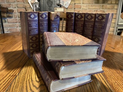 ANTIQUE 10 VOL BOOK COLLECTION: Washington Irving 10 Vol Edition Deluxe Leather-image