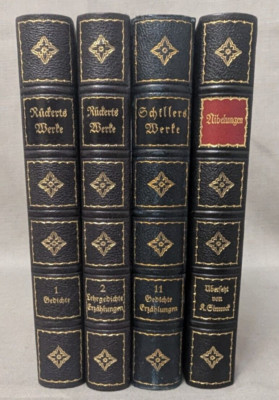 Poet Ruckert's Werke Works Set 4 Leather Gilded Nibel Ungenlied Book Set German-image